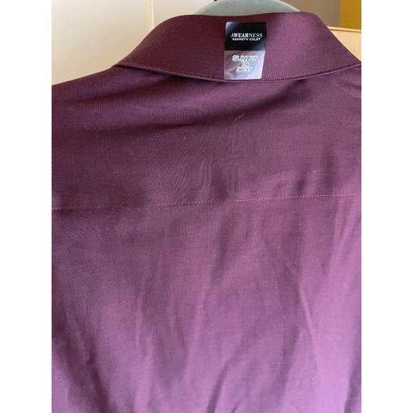 Kenneth Cole AWEARNESS Men’s Shirt Size 19 36/37 Non-Iron Slim Fit Burgundy Red - Picture 8 of 8